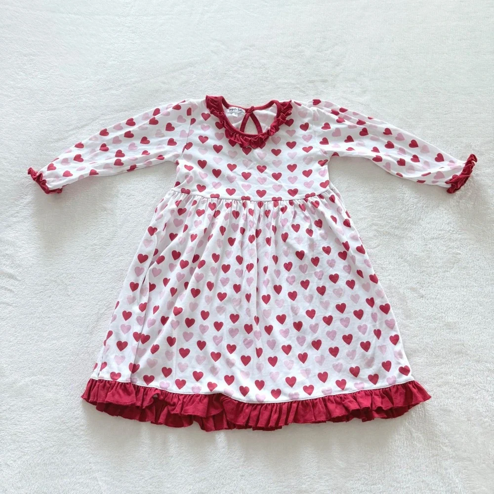 Magnolia Baby Girls‎ Heart Print Dress Pima Cotton Red White Size 5